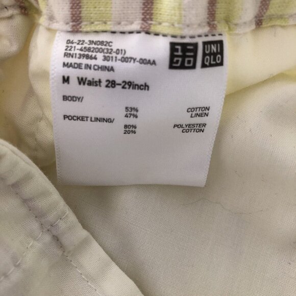 Uniqlo Linen Blend Striped Paper Bag Elastic Waist Shorts Drawstring Pockets - Picture 11 of 12